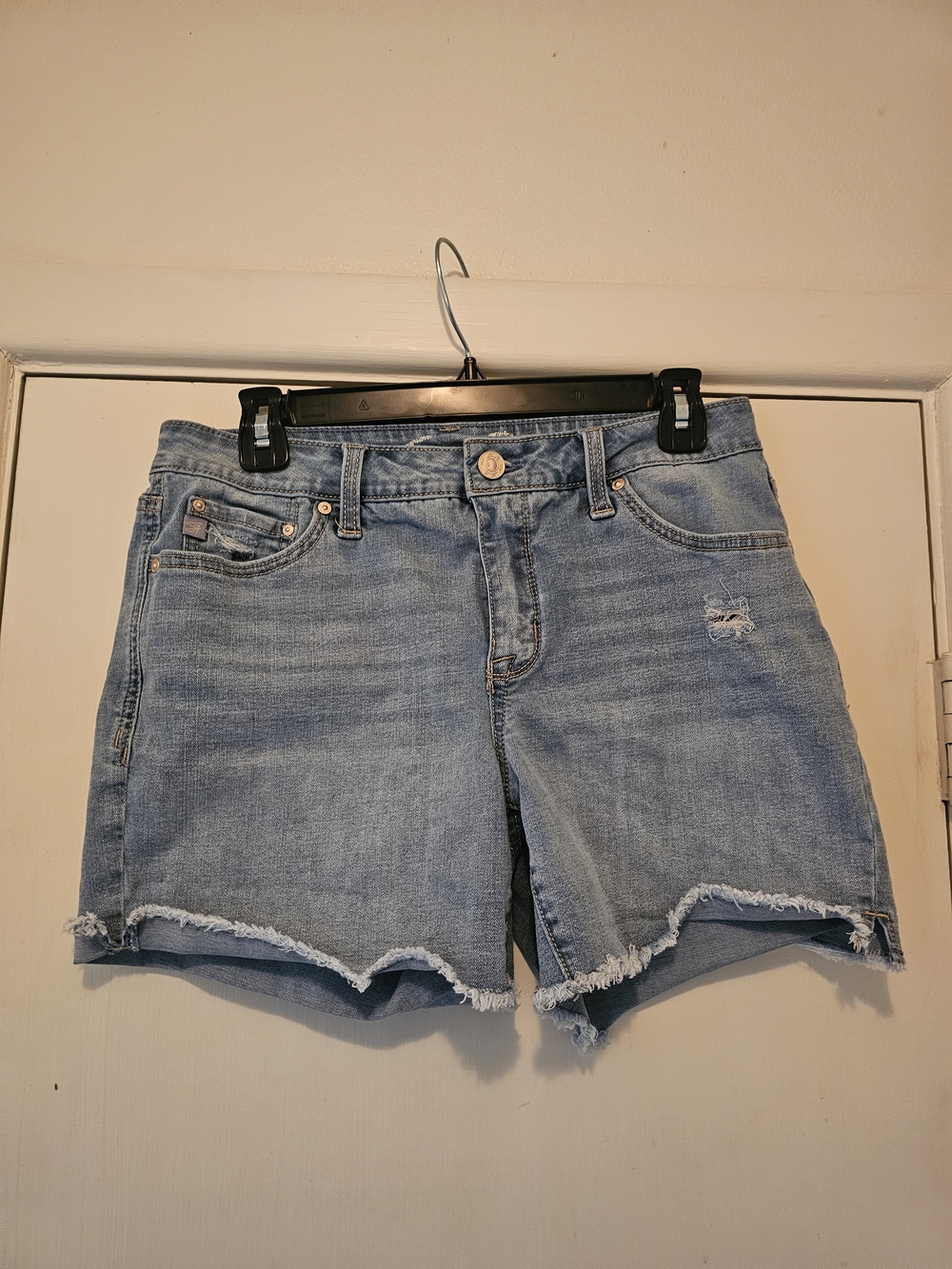 Seven7 Light Blue Frayed Hem Denim Shorts